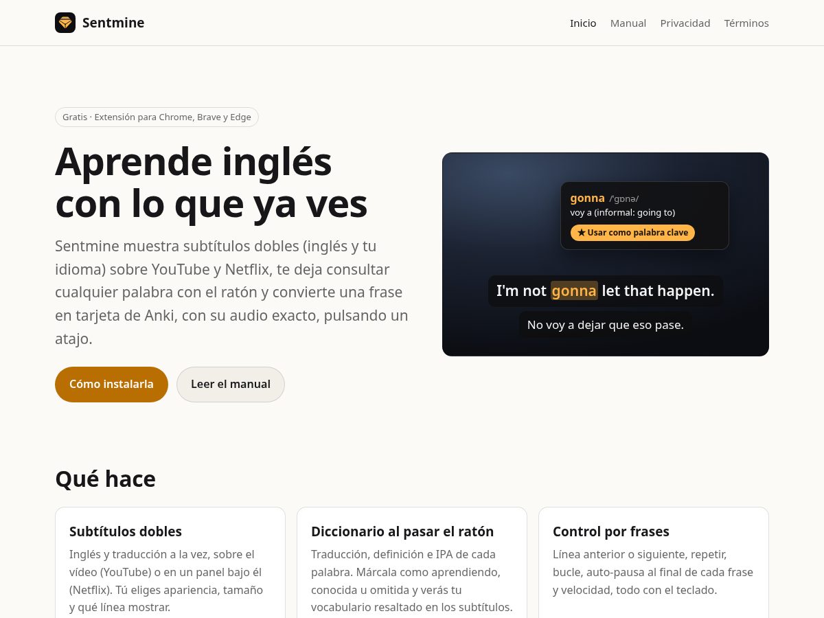 Landing-page snapshot of sentmine.com