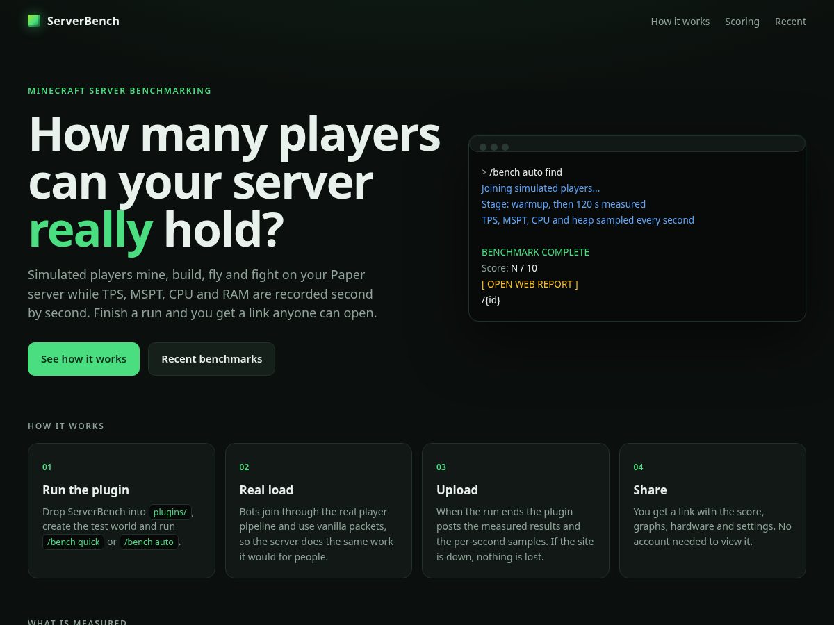 Landing-page snapshot of serverbench.xyz