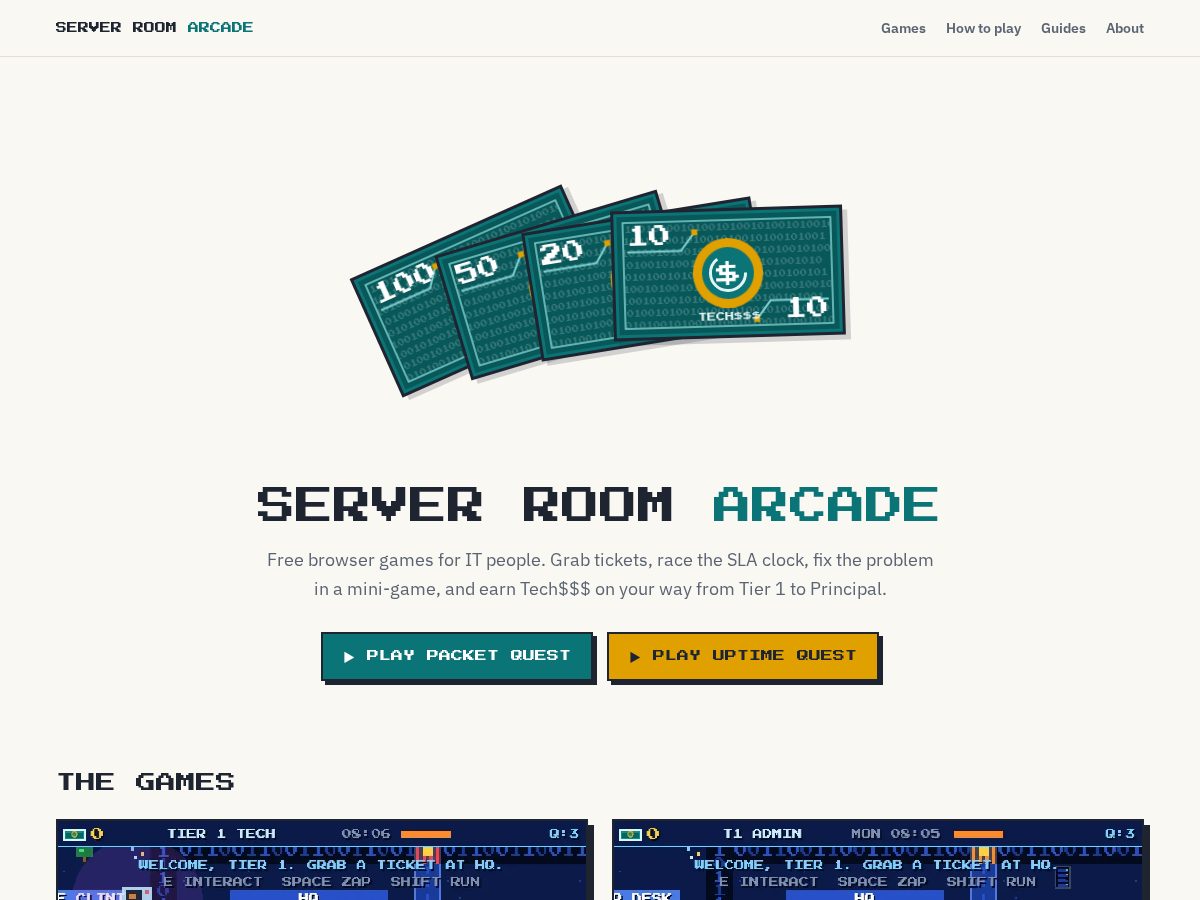 Landing-page snapshot of serverroomarcade.com