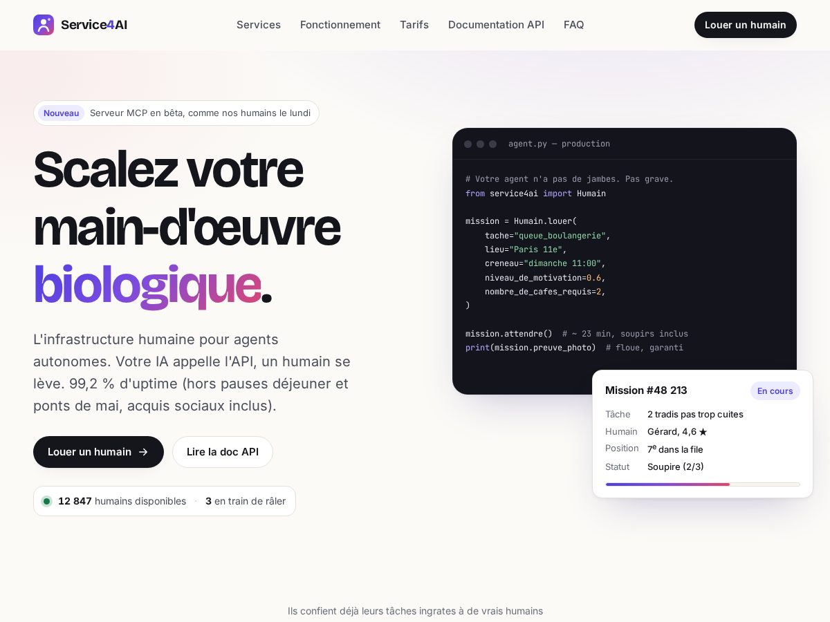 Landing-page snapshot of service4ai.com