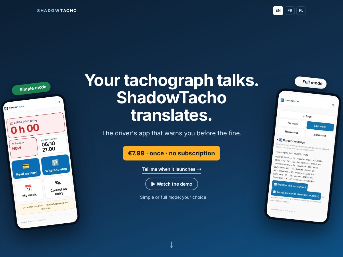 Landing-page snapshot of shadowtacho.com