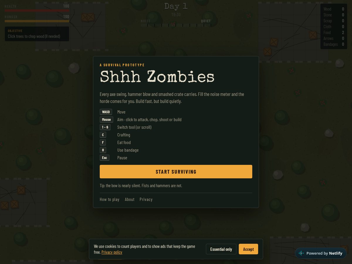 Landing-page snapshot of shhhzombies.com