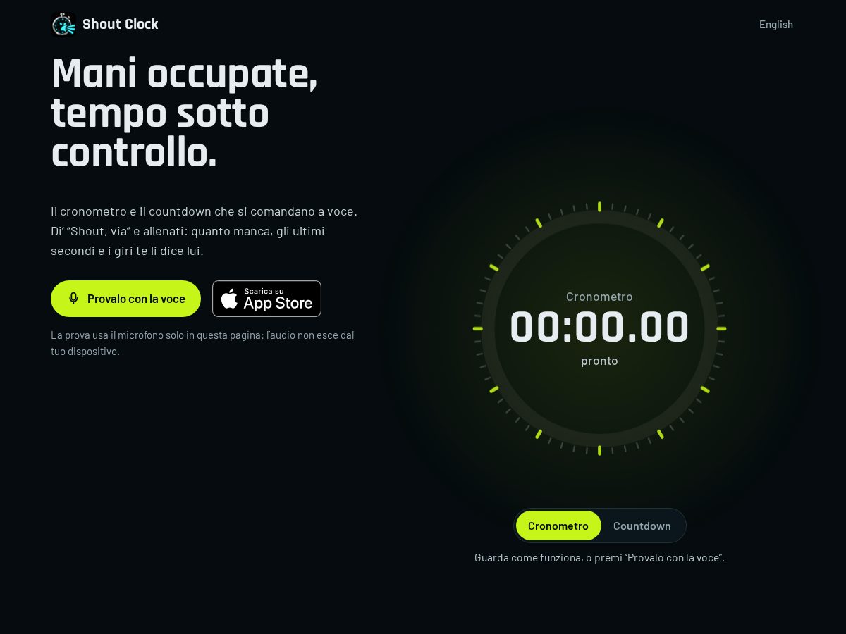 Landing-page snapshot of shoutclock.com