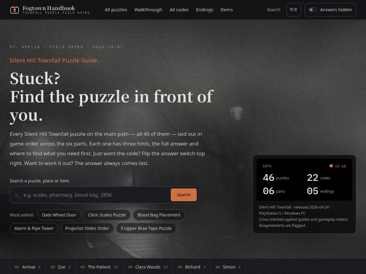 Landing-page snapshot of silenthillpuzzle.org