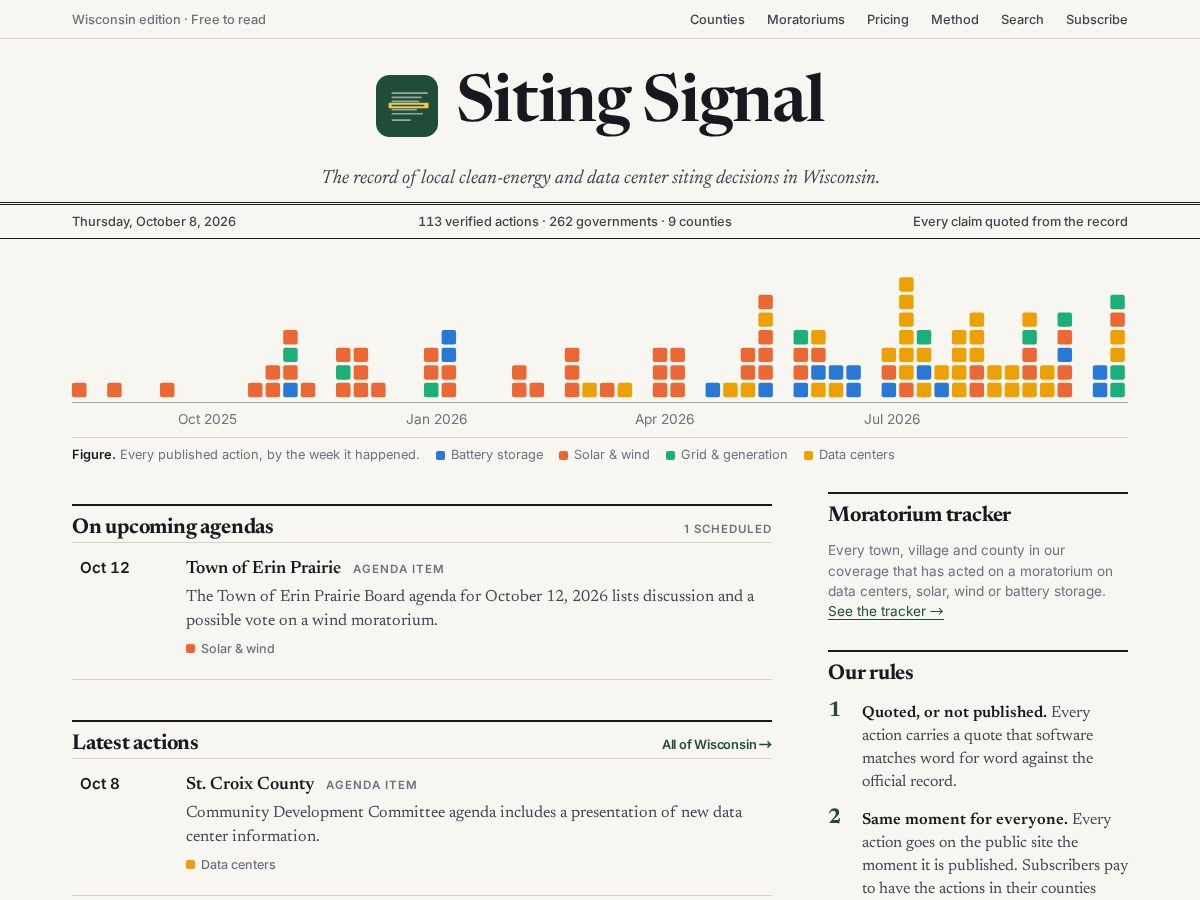 Landing-page snapshot of sitingsignal.com