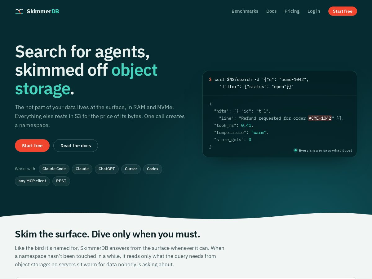 Landing-page snapshot of skimmerdb.com