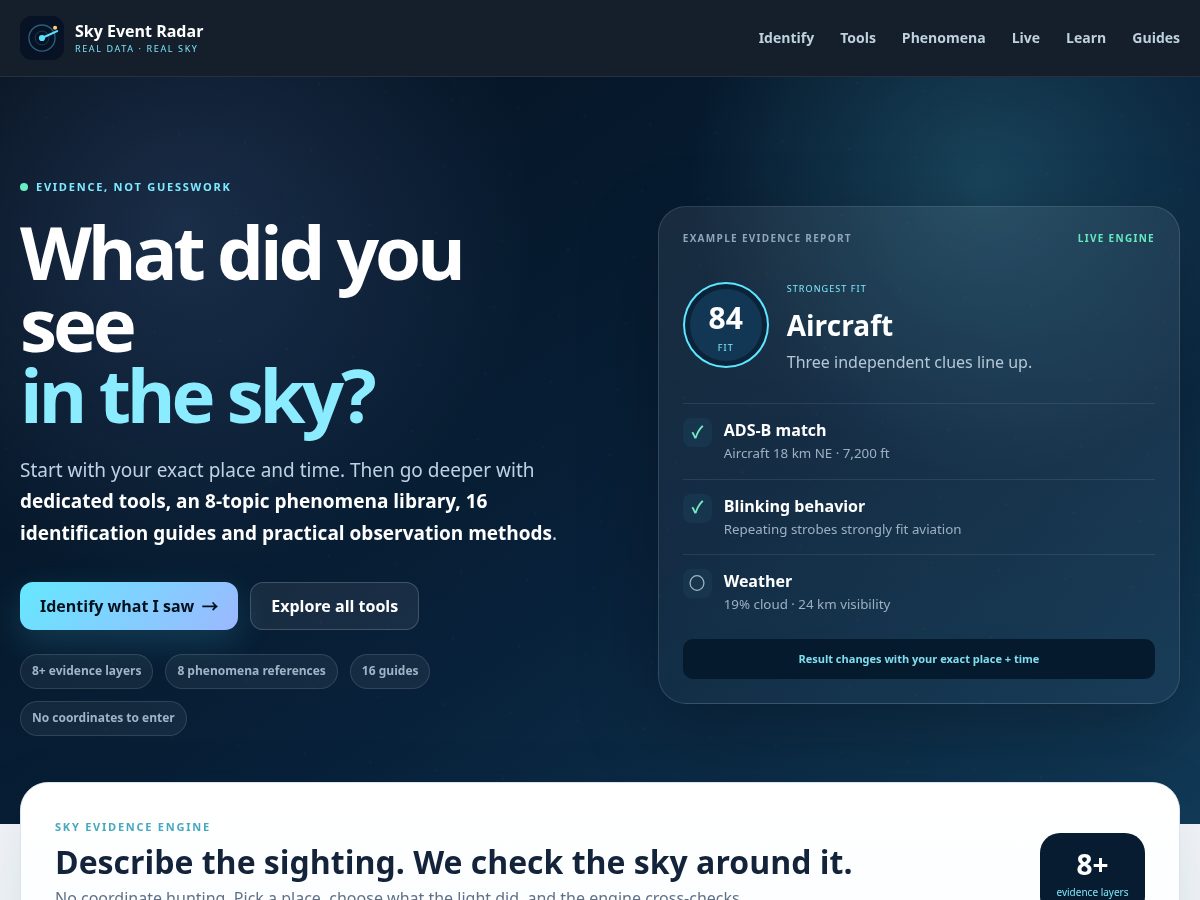 Landing-page snapshot of skyeventradar.com