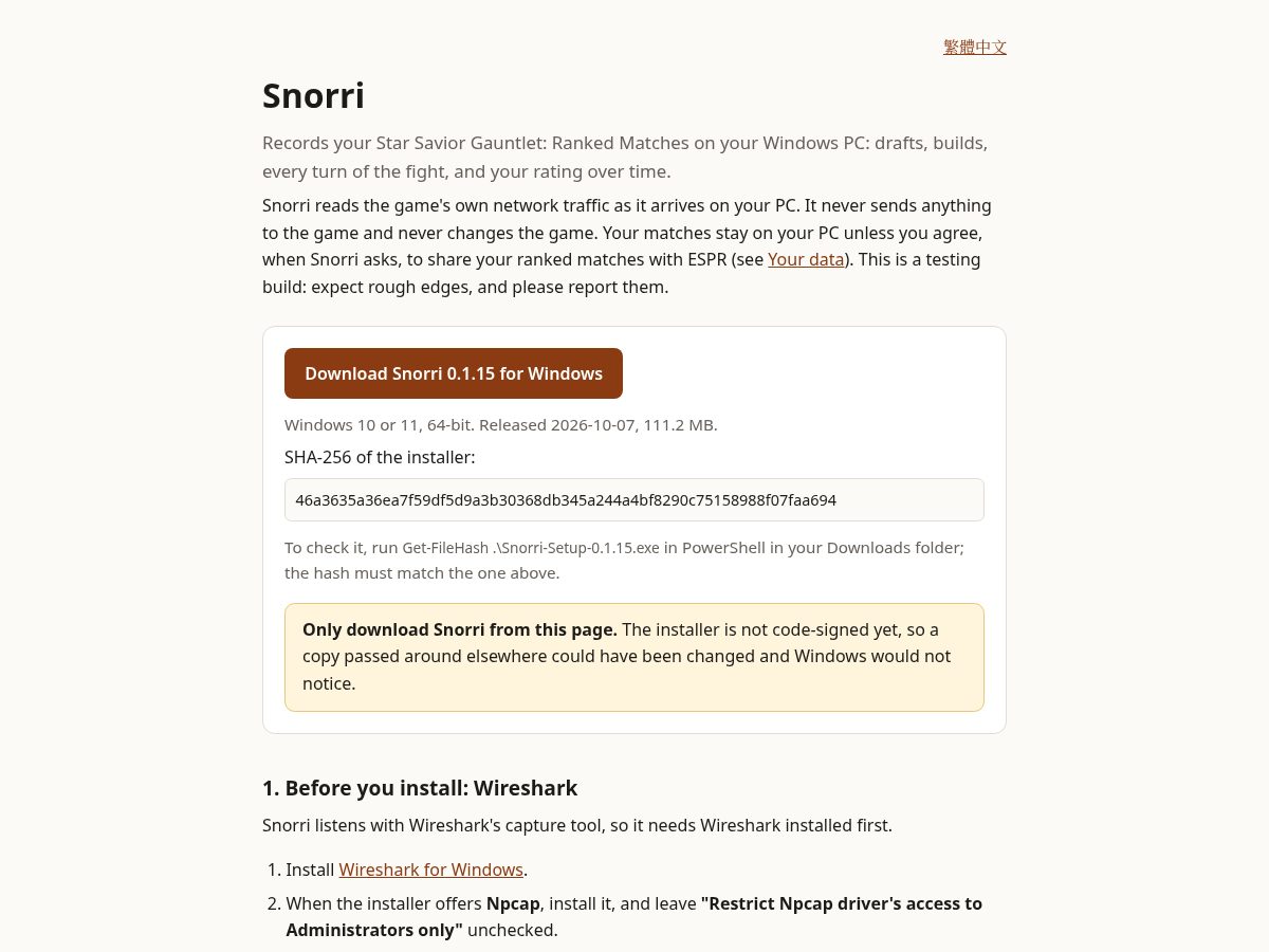 Landing-page snapshot of snorri.app