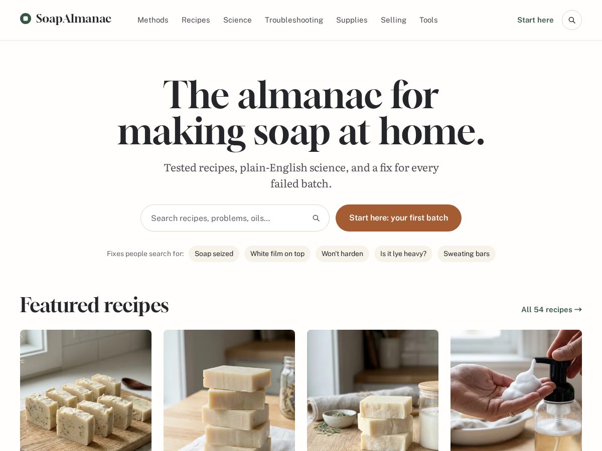 Landing-page snapshot of soapalmanac.com