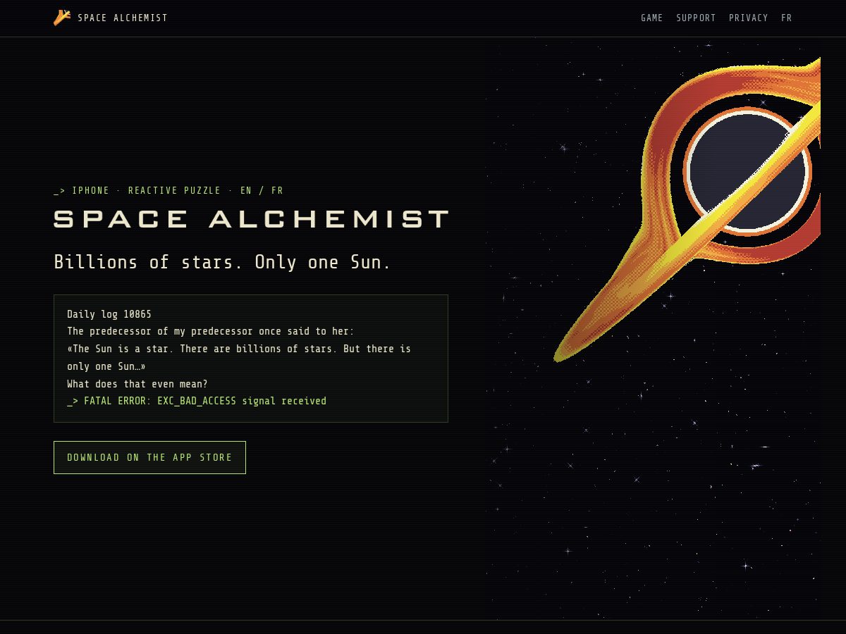 Landing-page snapshot of spacealchemist.app
