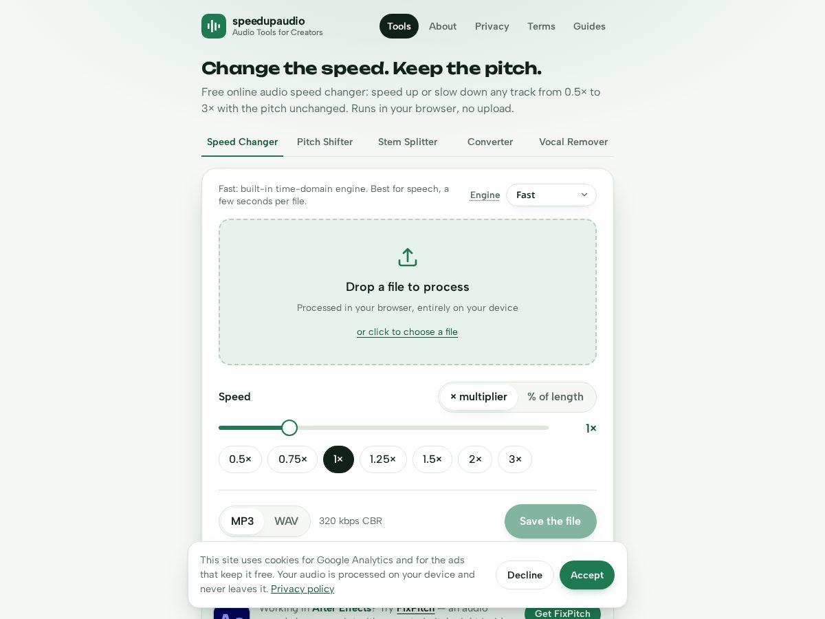 Landing-page snapshot of speedupaudio.com