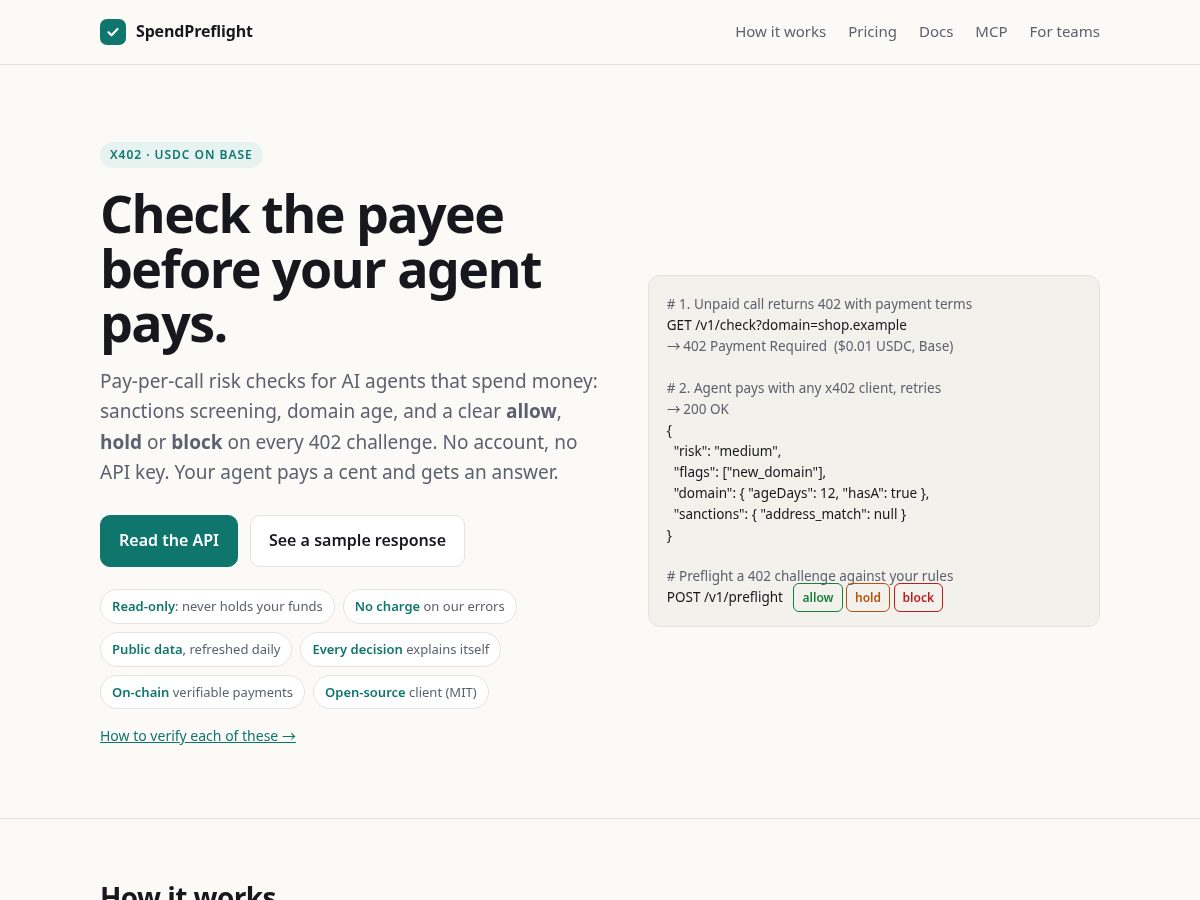 Landing-page snapshot of spendpreflight.com