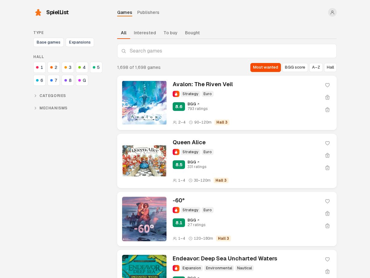 Landing-page snapshot of spiellist.com