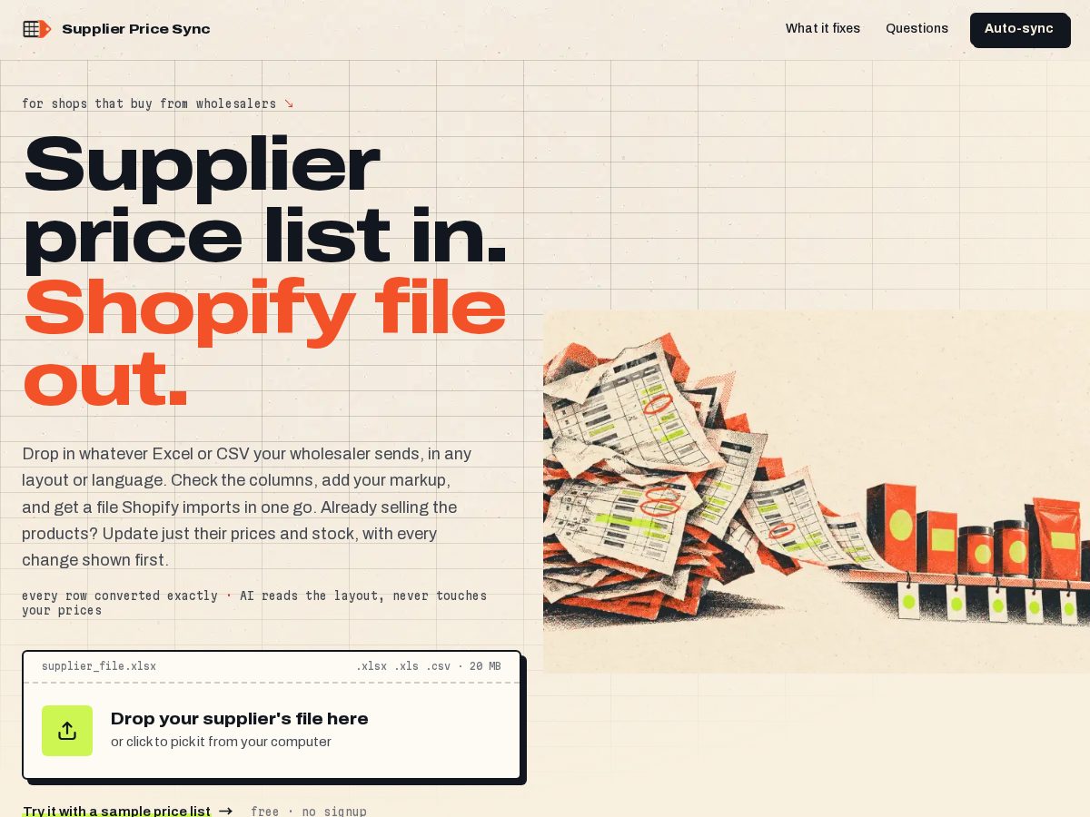 Landing-page snapshot of supplierpricesync.com