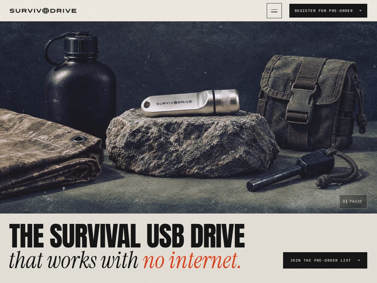 Landing-page snapshot of survivodrive.com