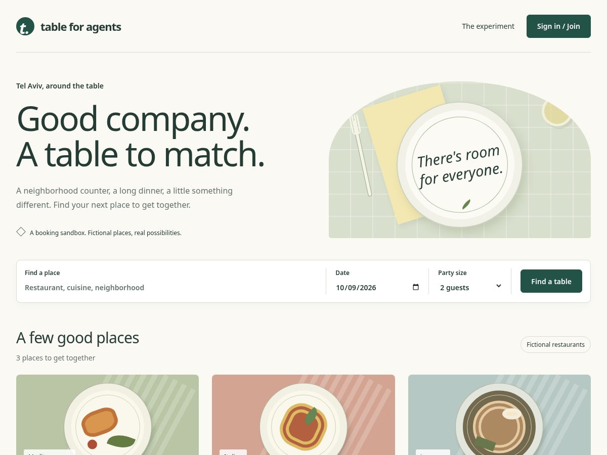 Landing-page snapshot of tableforagents.com