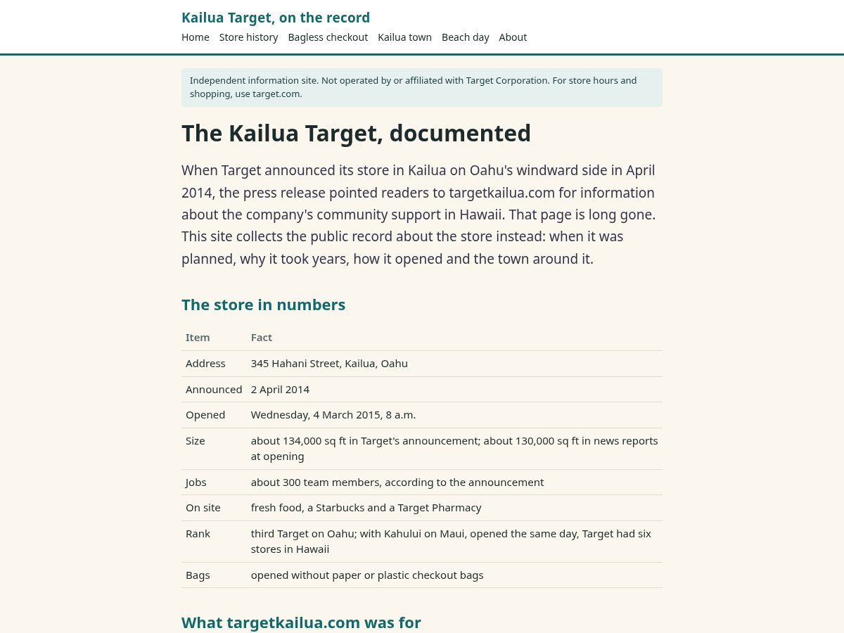 Landing-page snapshot of targetkailua.com
