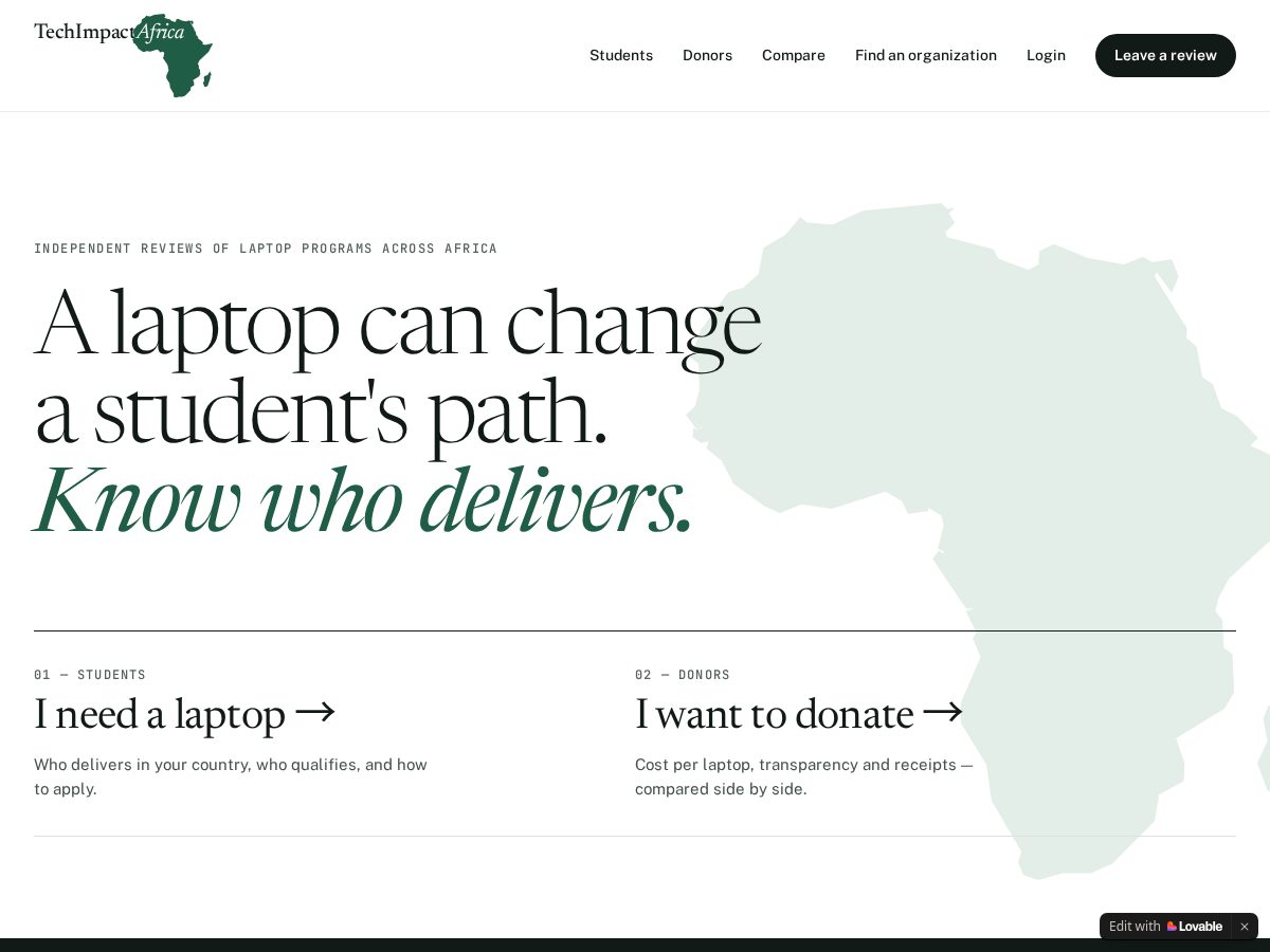 Landing-page snapshot of techimpactafrica.com