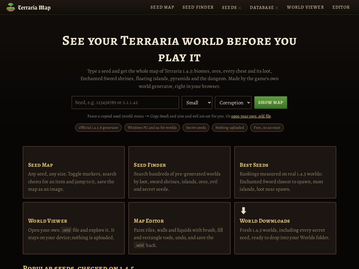 Landing-page snapshot of terrariamap.com