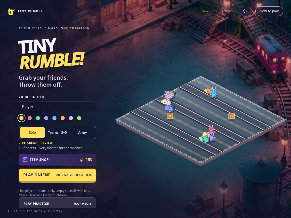 Landing-page snapshot of tinyrumblearena.com