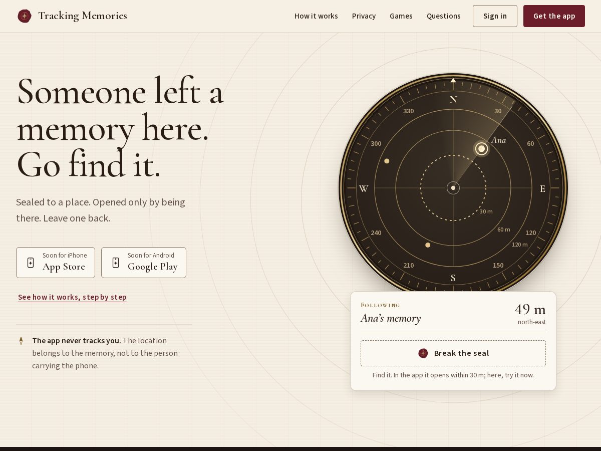 Landing-page snapshot of trackingmemories.com
