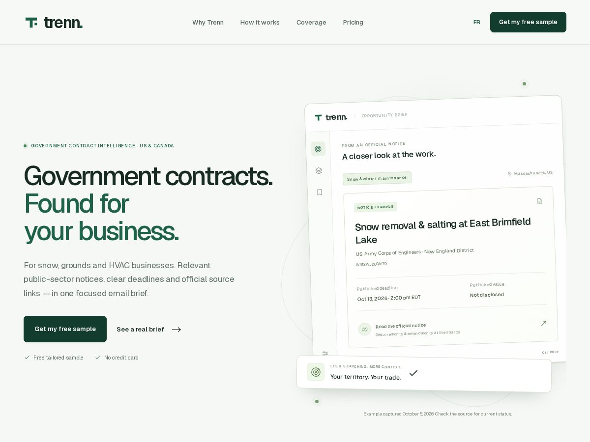 Landing-page snapshot of trenn.app
