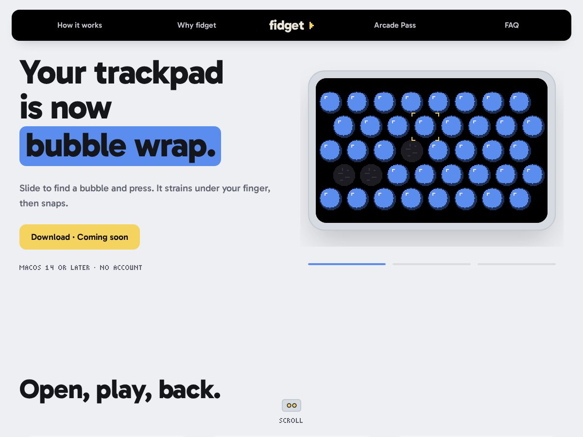 Landing-page snapshot of tryfidget.app