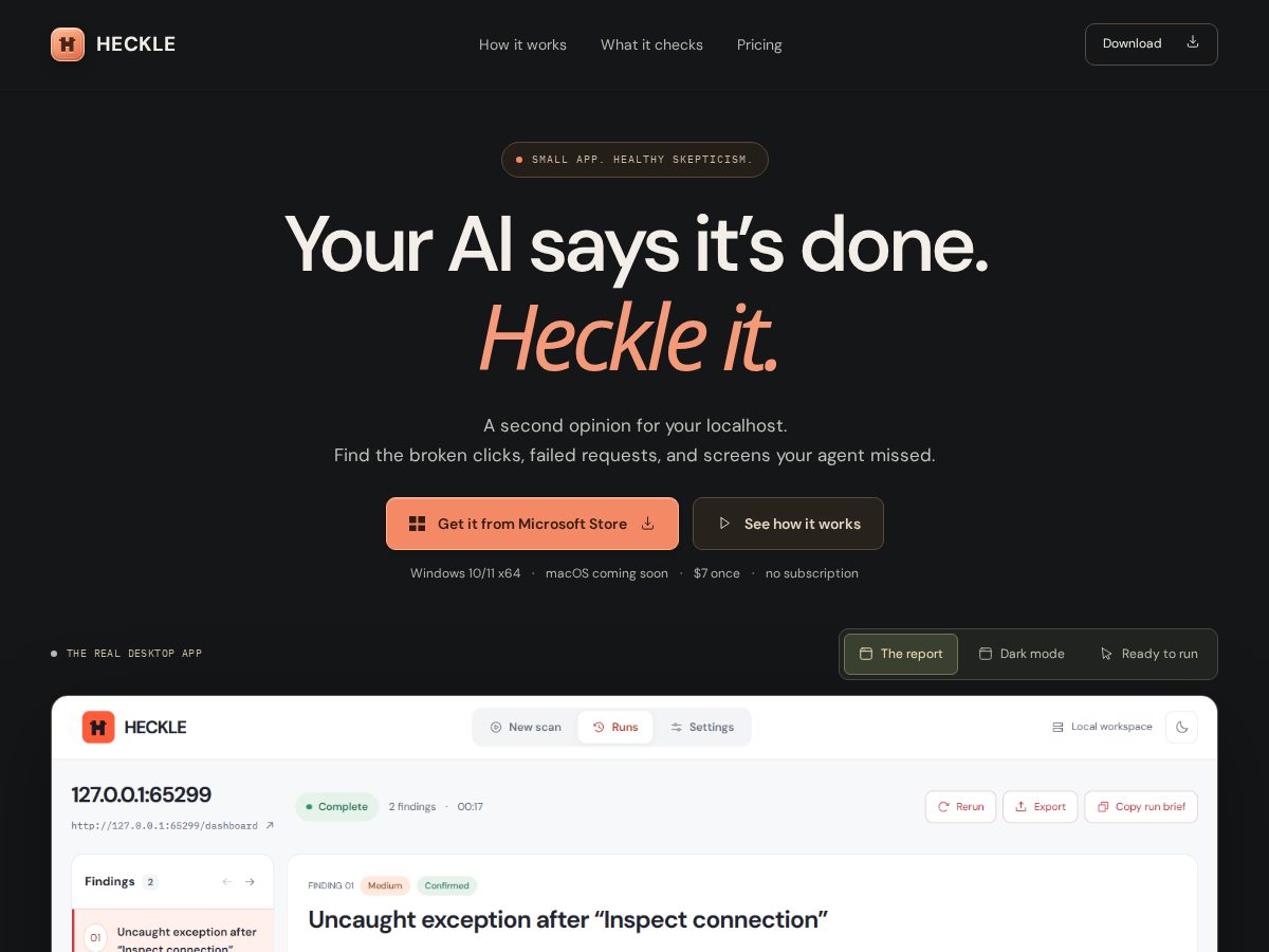 Landing-page snapshot of tryheckle.lol