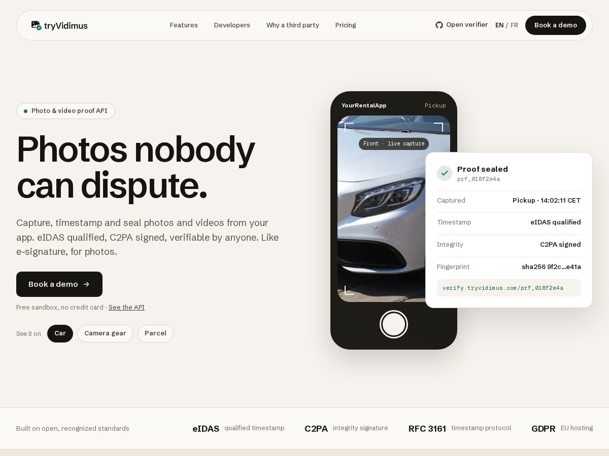 Landing-page snapshot of tryvidimus.com