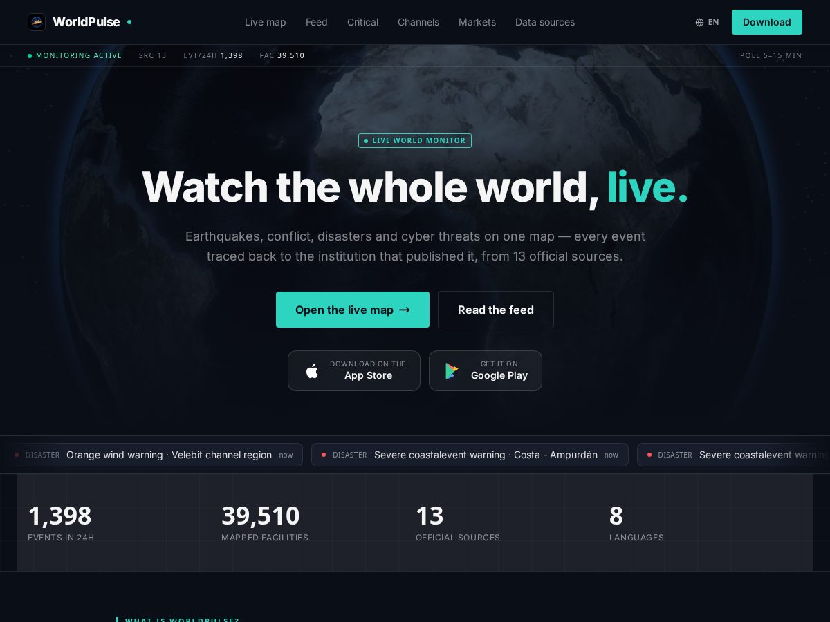 Landing-page snapshot of tryworldpulse.com