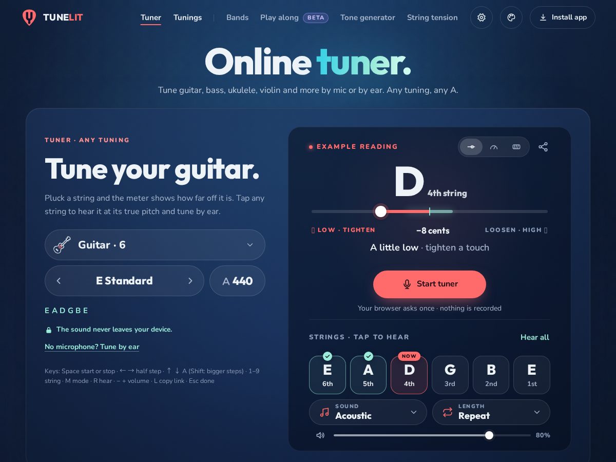 Landing-page snapshot of tunelit.com