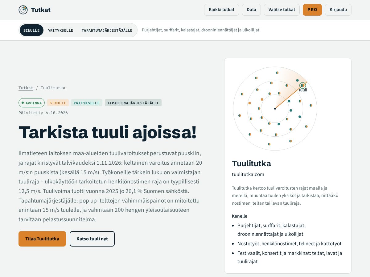 Landing-page snapshot of tuulitutka.com