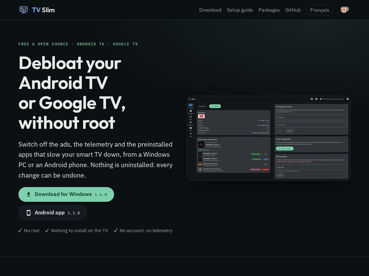 Landing-page snapshot of tvslim.app