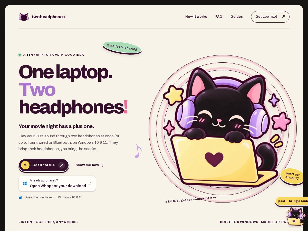 Landing-page snapshot of twoheadphones.com