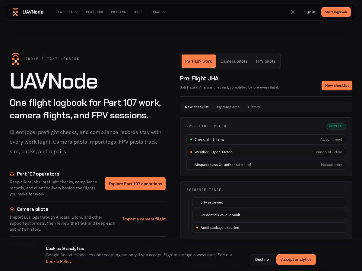 Landing-page snapshot of uavnode.com