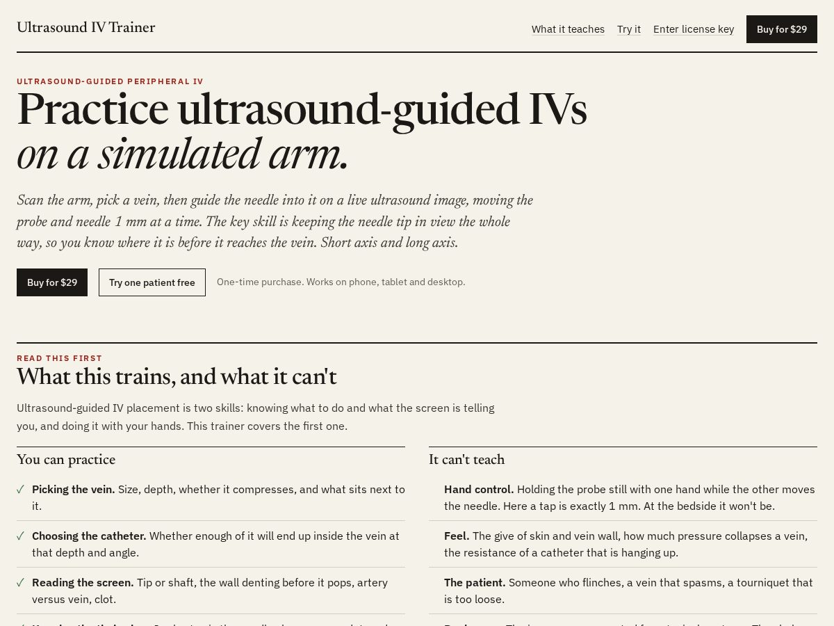 Landing-page snapshot of ultrasoundivtrainer.com