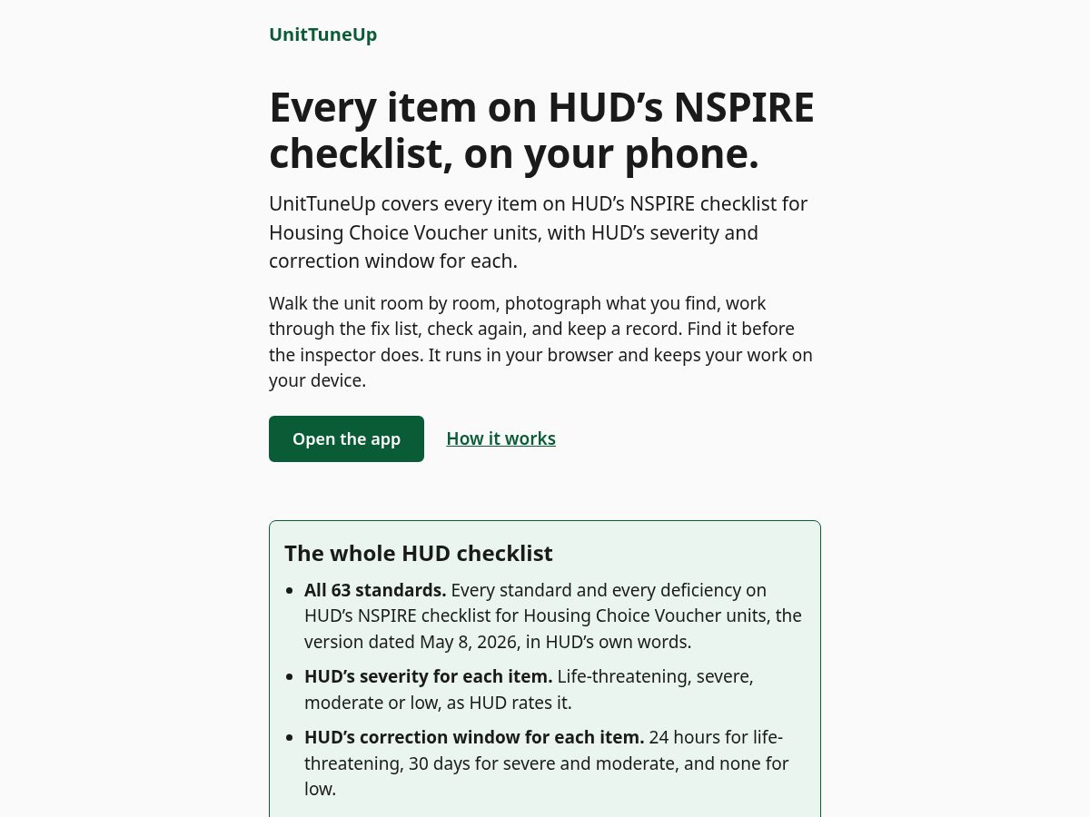 Landing-page snapshot of unittuneup.com