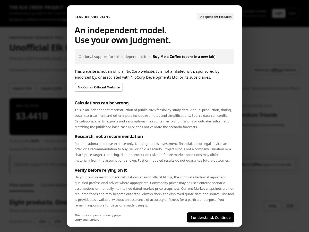 Landing-page snapshot of unofficialelkcreeknpv.com