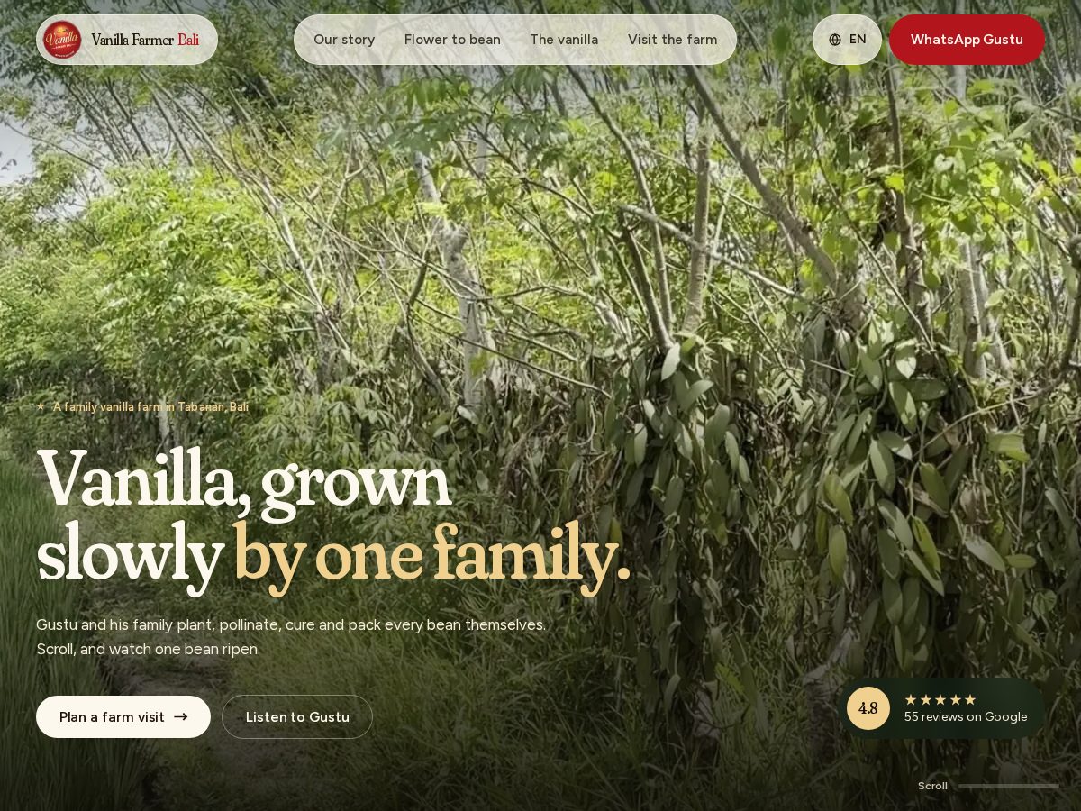 Landing-page snapshot of vanillafarmerbali.com