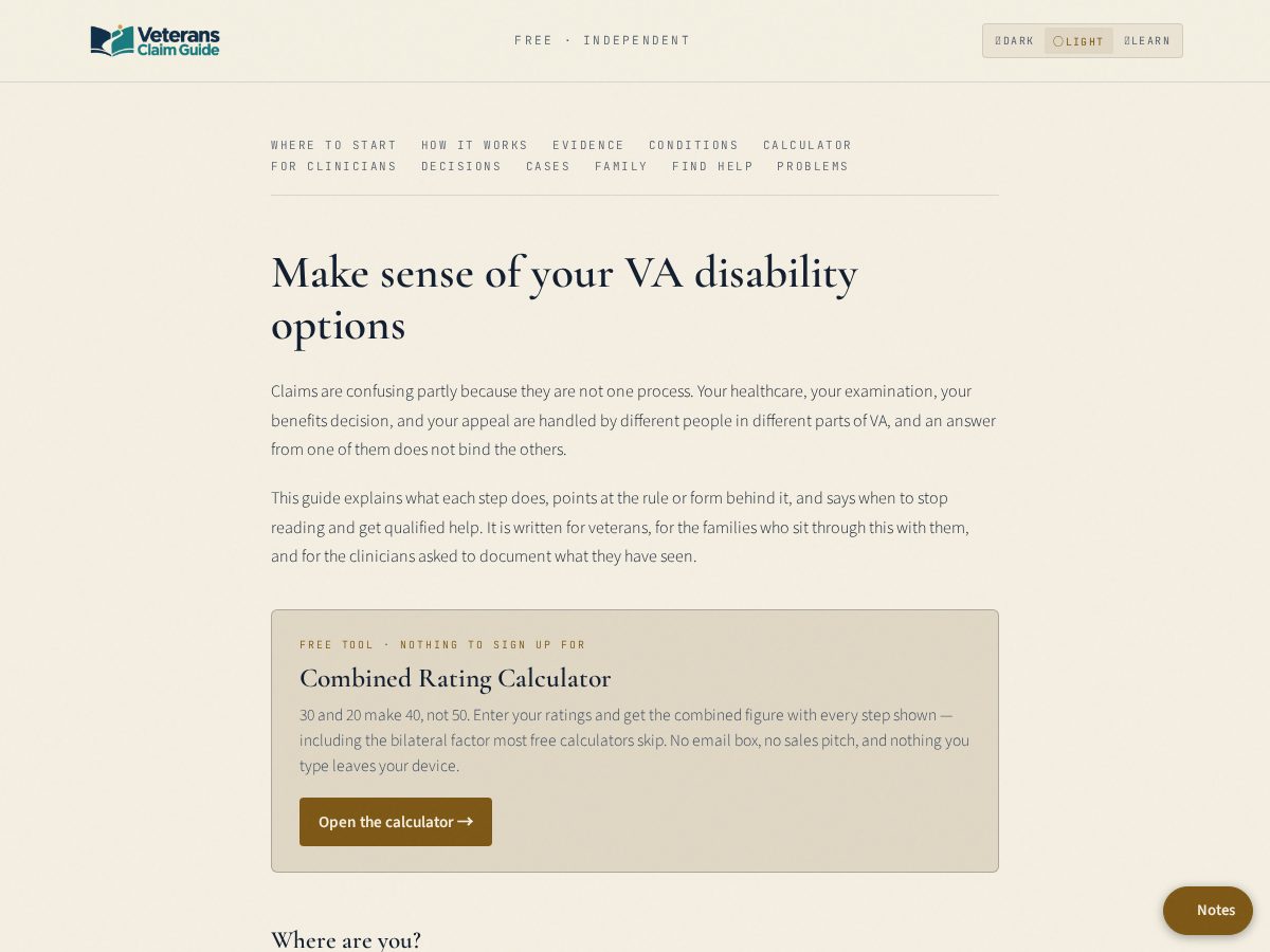 Landing-page snapshot of veteransclaimguide.org