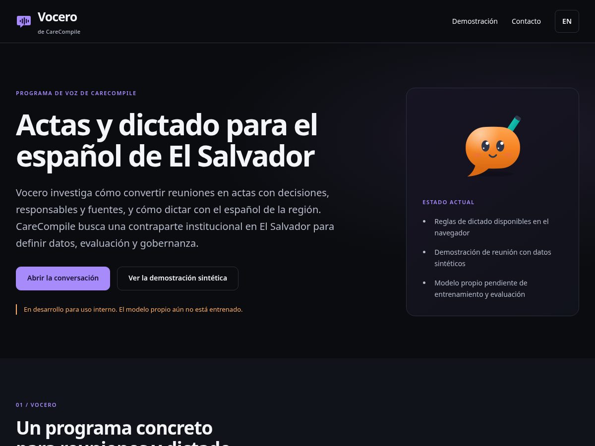 Landing-page snapshot of vocero.icu
