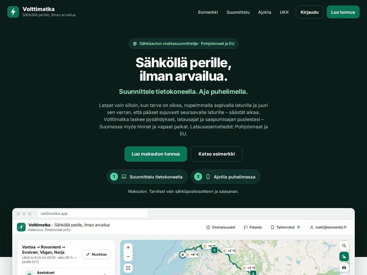 Landing-page snapshot of volttimatka.app
