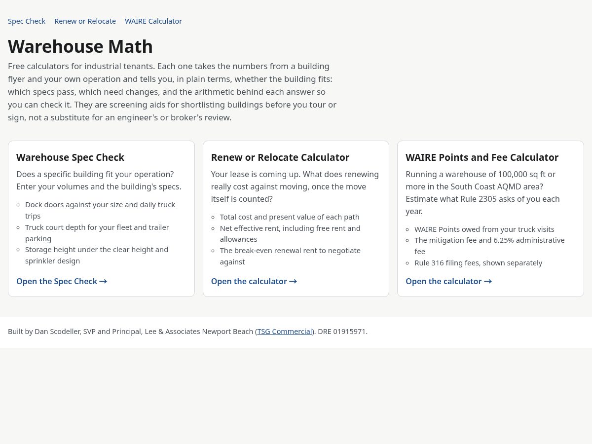 Landing-page snapshot of warehousemath.com