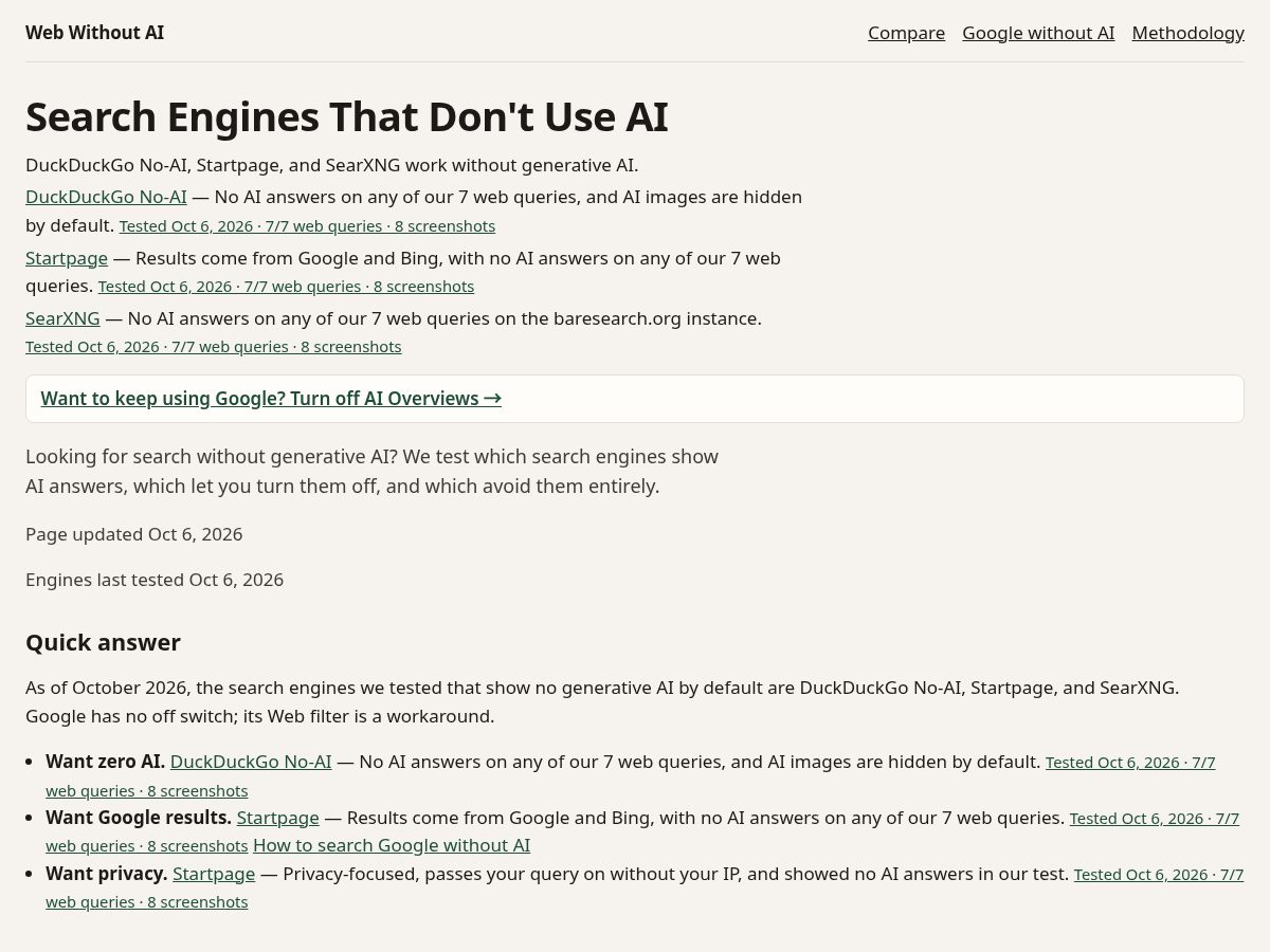 Landing-page snapshot of webwithoutai.com
