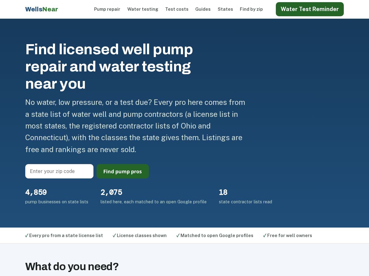 Landing-page snapshot of wellsnear.com