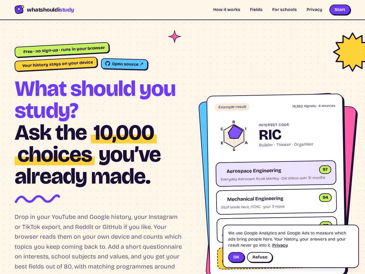 Landing-page snapshot of whatshouldistudy.com
