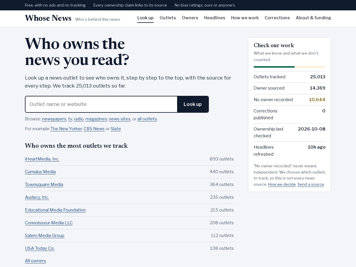 Landing-page snapshot of whosenews.org