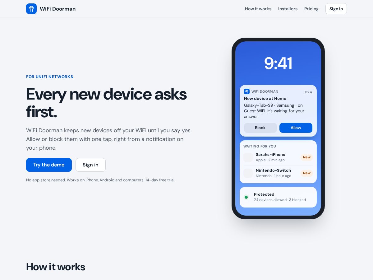 Landing-page snapshot of wifidoorman.com