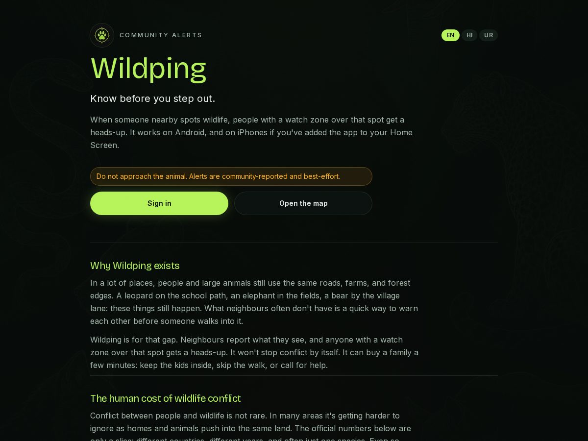 Landing-page snapshot of wildping.org