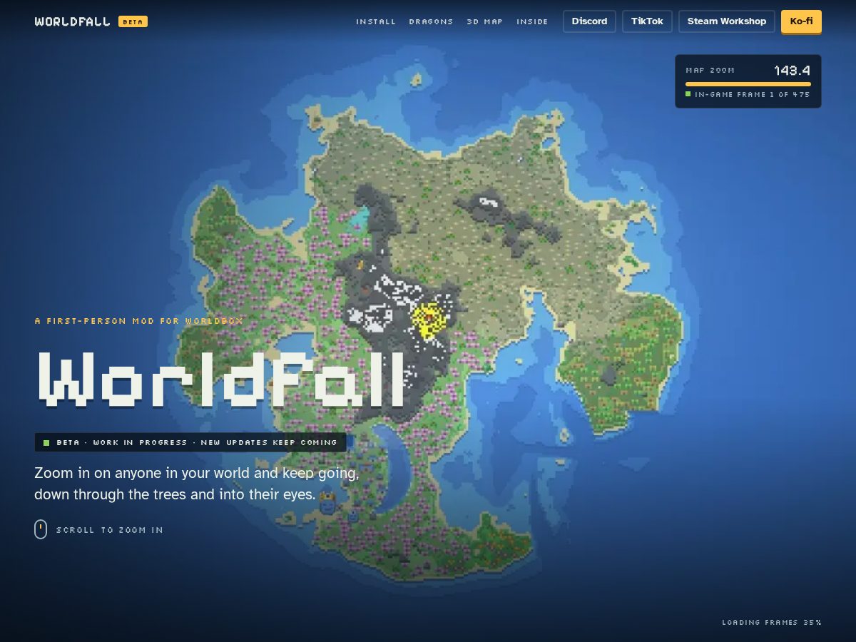 Landing-page snapshot of worldfall3d.com
